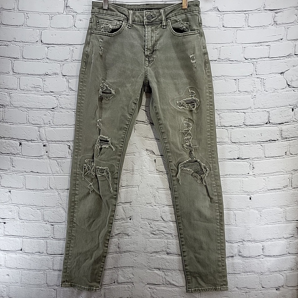 American Eagle Jeans Mens Sz 28X32 Gray Skinny Distressed Destroyed - Picture 1 of 14